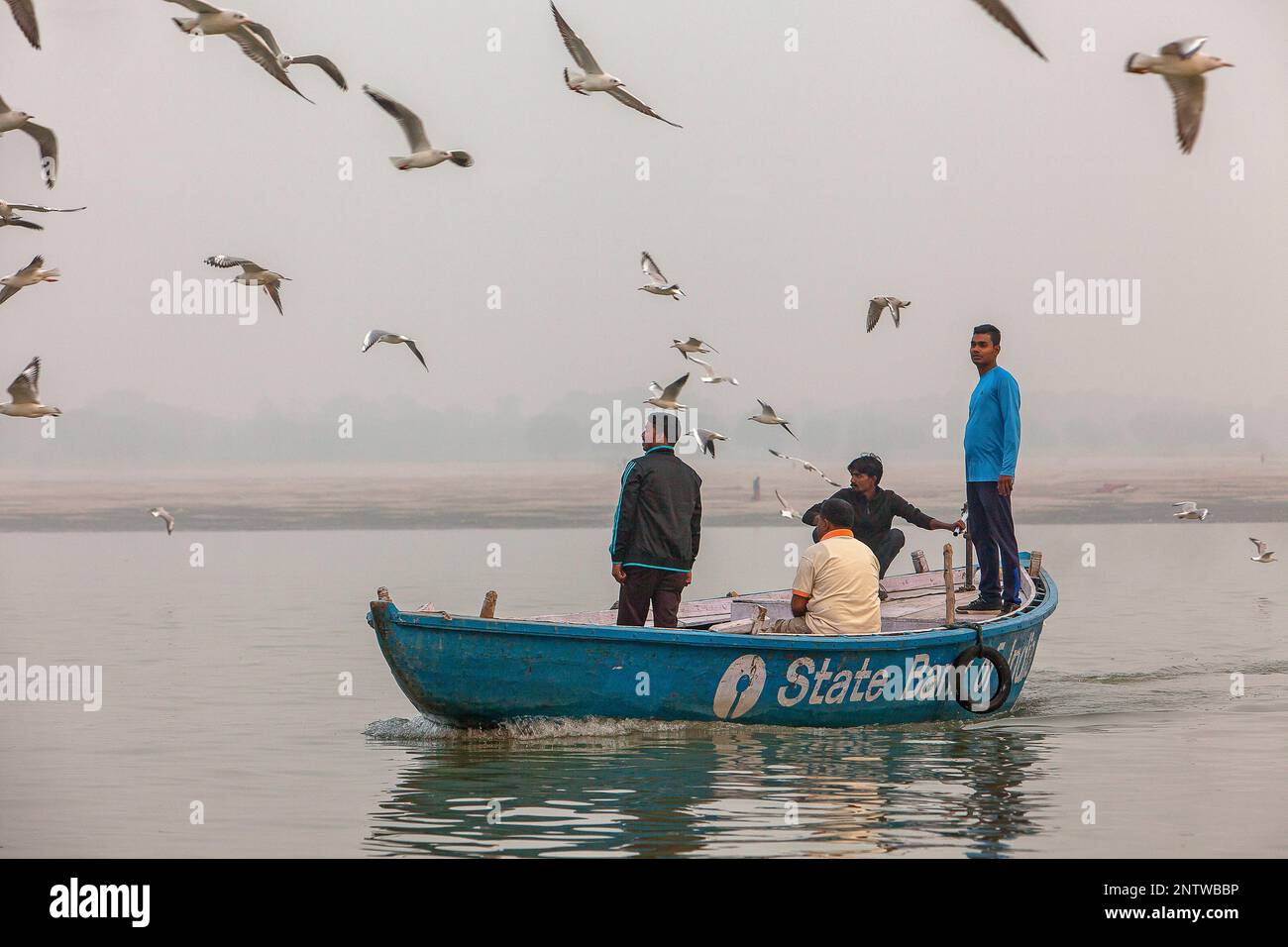 Fishermen, in Ganges river, Varanasi, Uttar Pradesh, India. Stock Photo