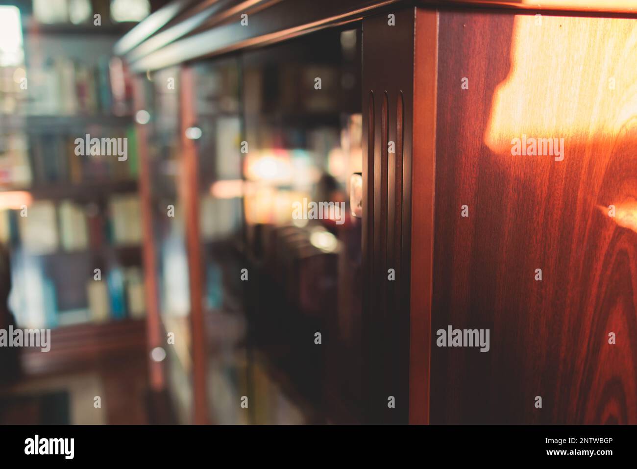 Old university college library interior with a bookshelves catalog, books and bookcase, classic