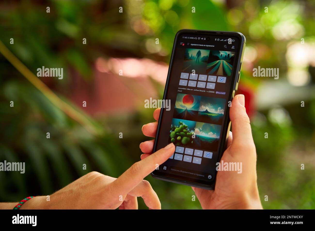 February 5, 2023, Mirissa, Sri Lanka. Using Midjourney on phone. Woman