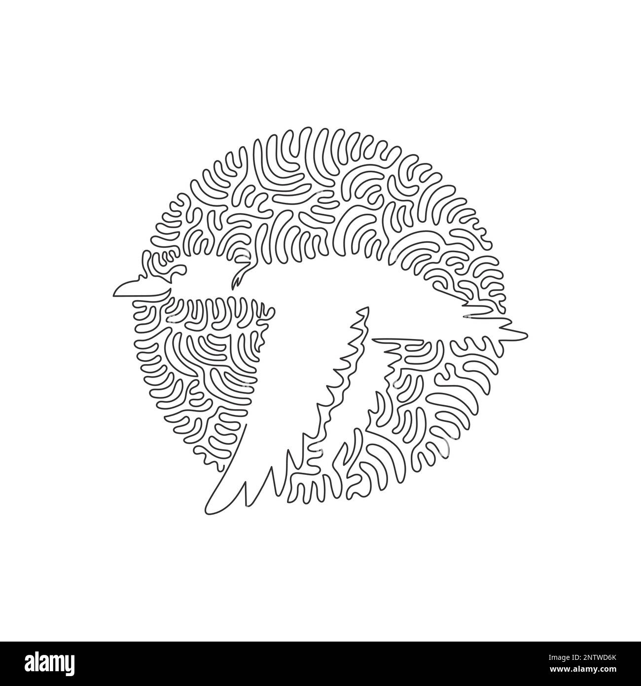 Continuous curve one line drawing of flaying mallard abstract art in circle. Single line editable stroke vector illustration of mallard is omnivorous Stock Vector