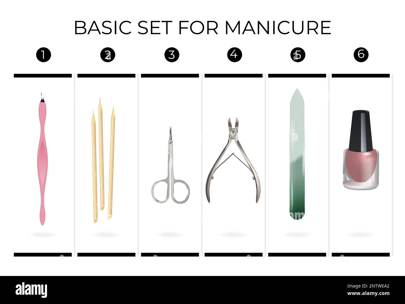 Realistic manicure nail polish infographics with isolated images of