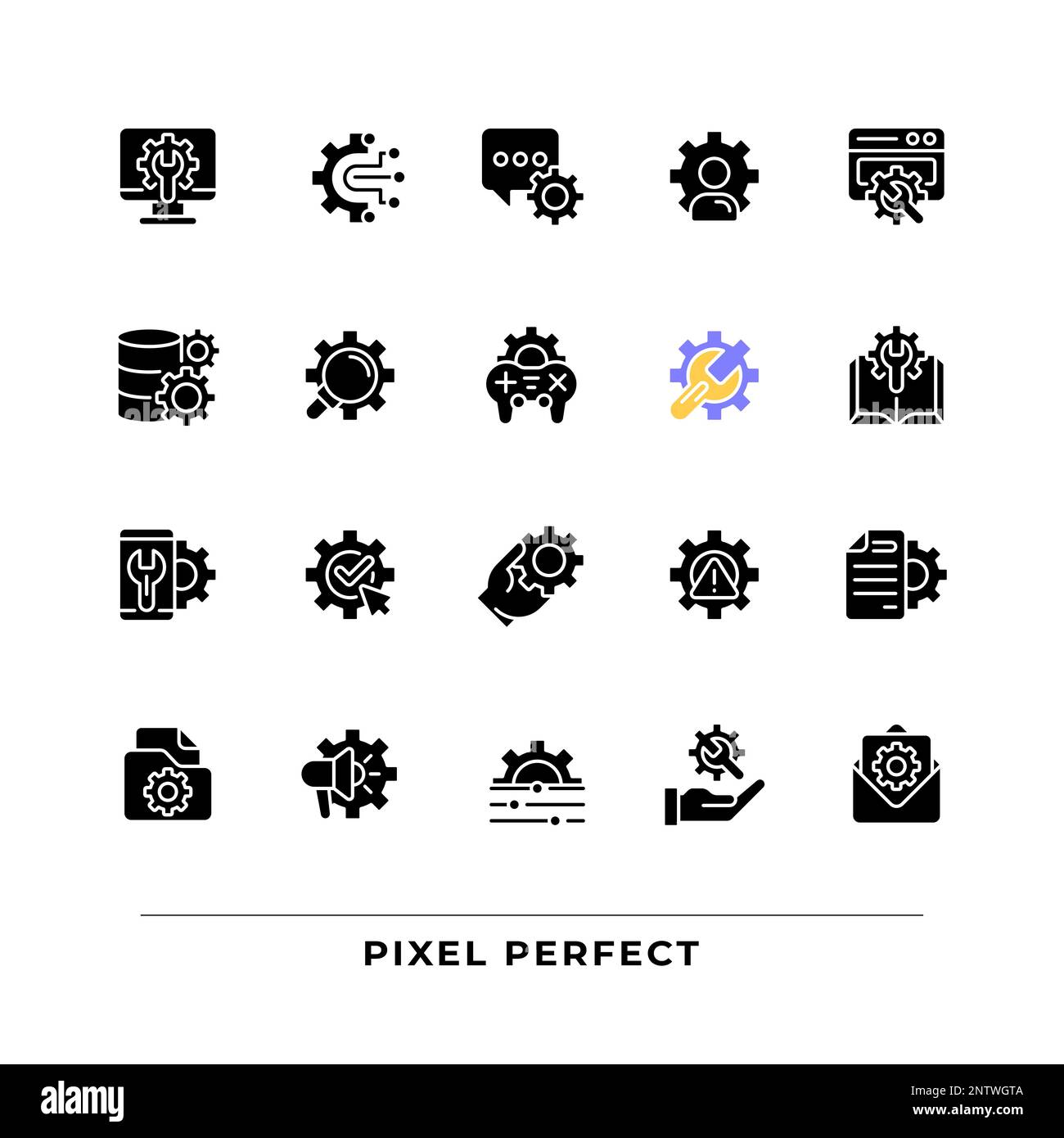 Setup and settings black glyph icons set on white space Stock Vector