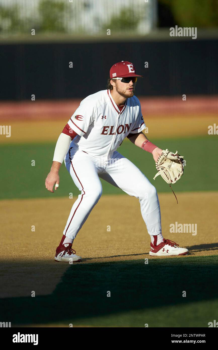 Elon Phoenix third baseman Jack Roberts (6) on defense against the Quinnipiac Bobcats at David F