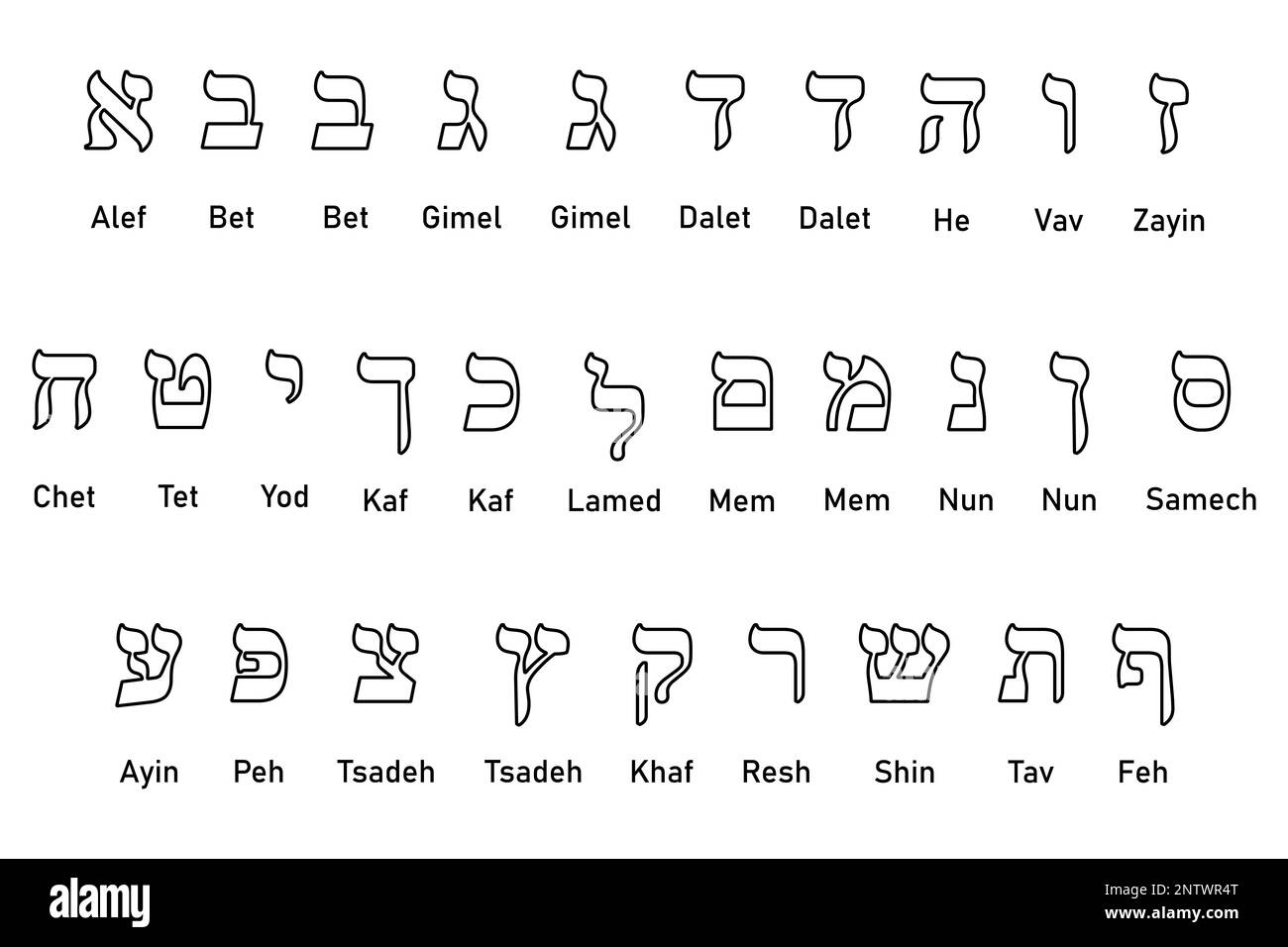 Set of ancient alphabet symbols of Hebrew language. Vector Illustration. Stock Vector
