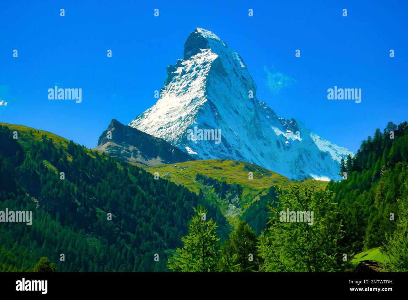 Matterhorn mountain peak, view from the Swiss Alps, Europe Stock Photo ...