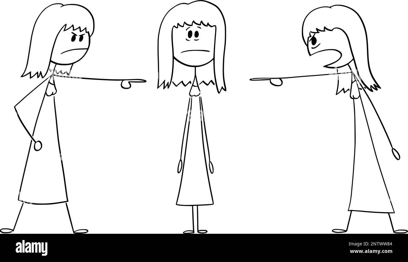 Women Accusing or Blaming Another Girl , Vector Cartoon Stick Figure Illustration Stock Vector