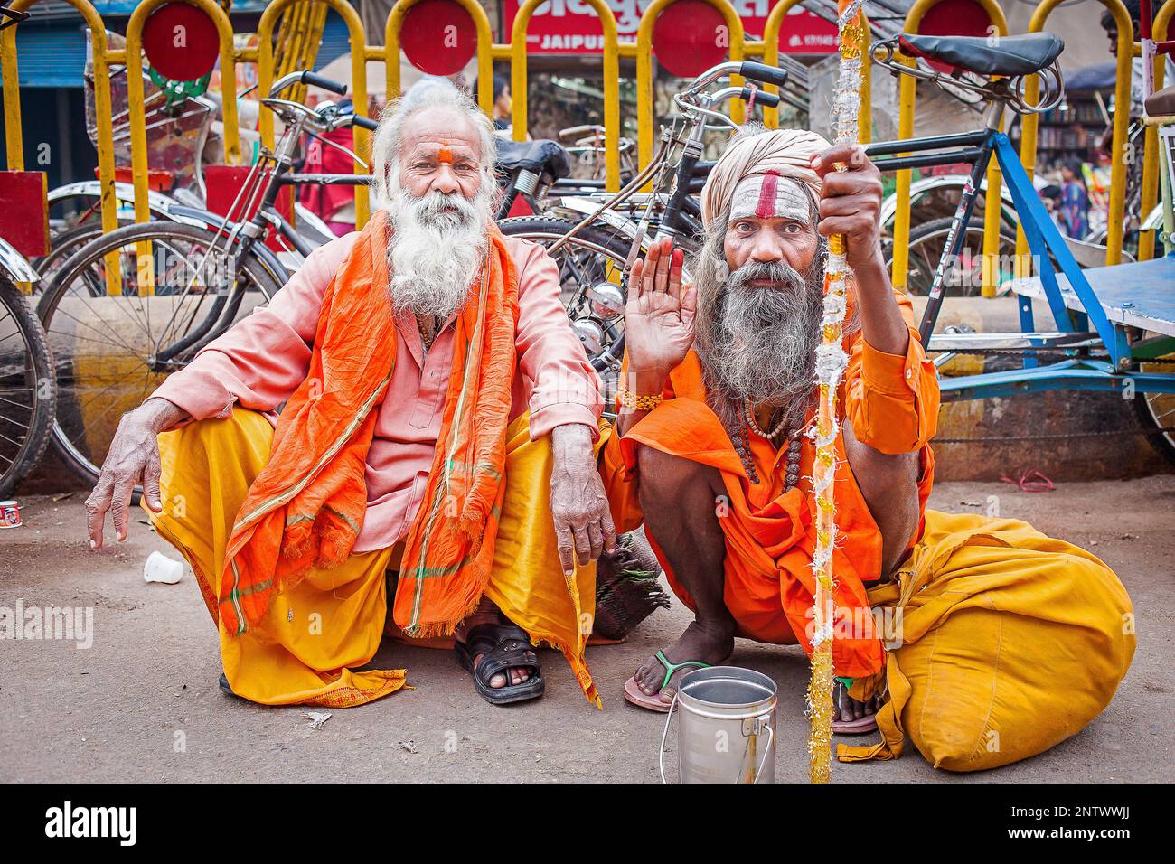 Sadhus begging, in Dashashwamedh Ghat Road , Varanasi, Uttar Pradesh Stock Photo Alamy