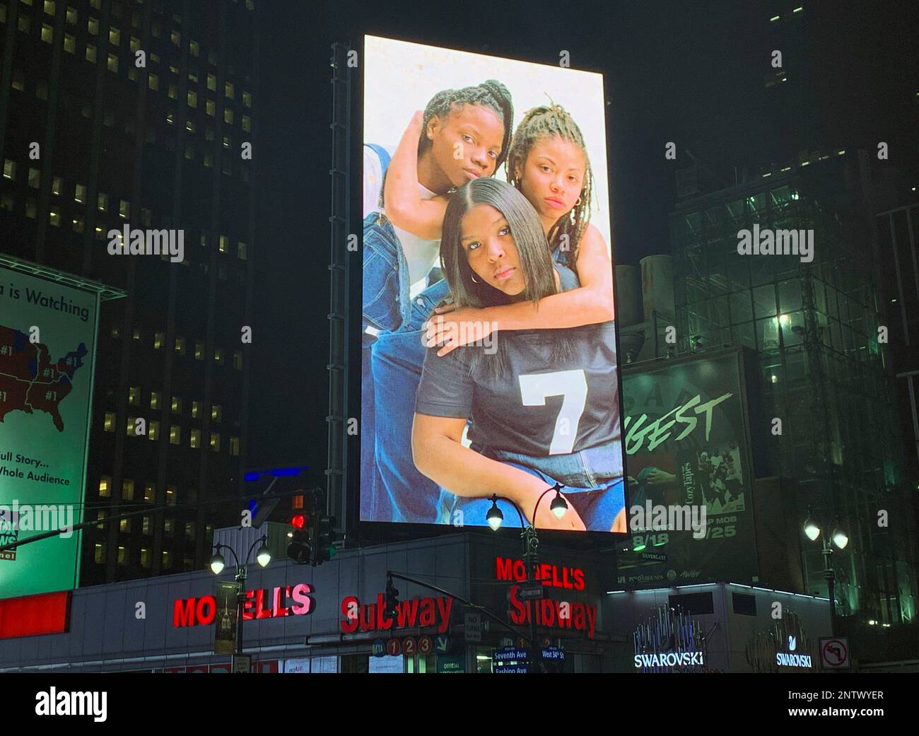 General overall view of Nike advertisement for the Colin Kaepernick icon  jersey at thei intersection of Seventh Ave. and West 34th Street in New  York, NY, Friday, Feb 22, 2019. The black