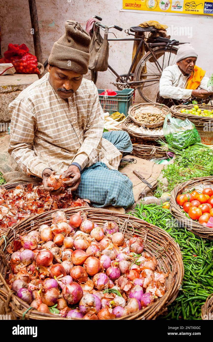 Main Market, Historical Center, near Dashashwamedh Ghat Road , Varanasi, Uttar Pradesh Stock Photo