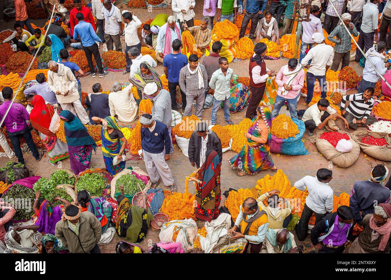 The flower market,Varanasi, Uttar Pradesh, India Stock Photo
