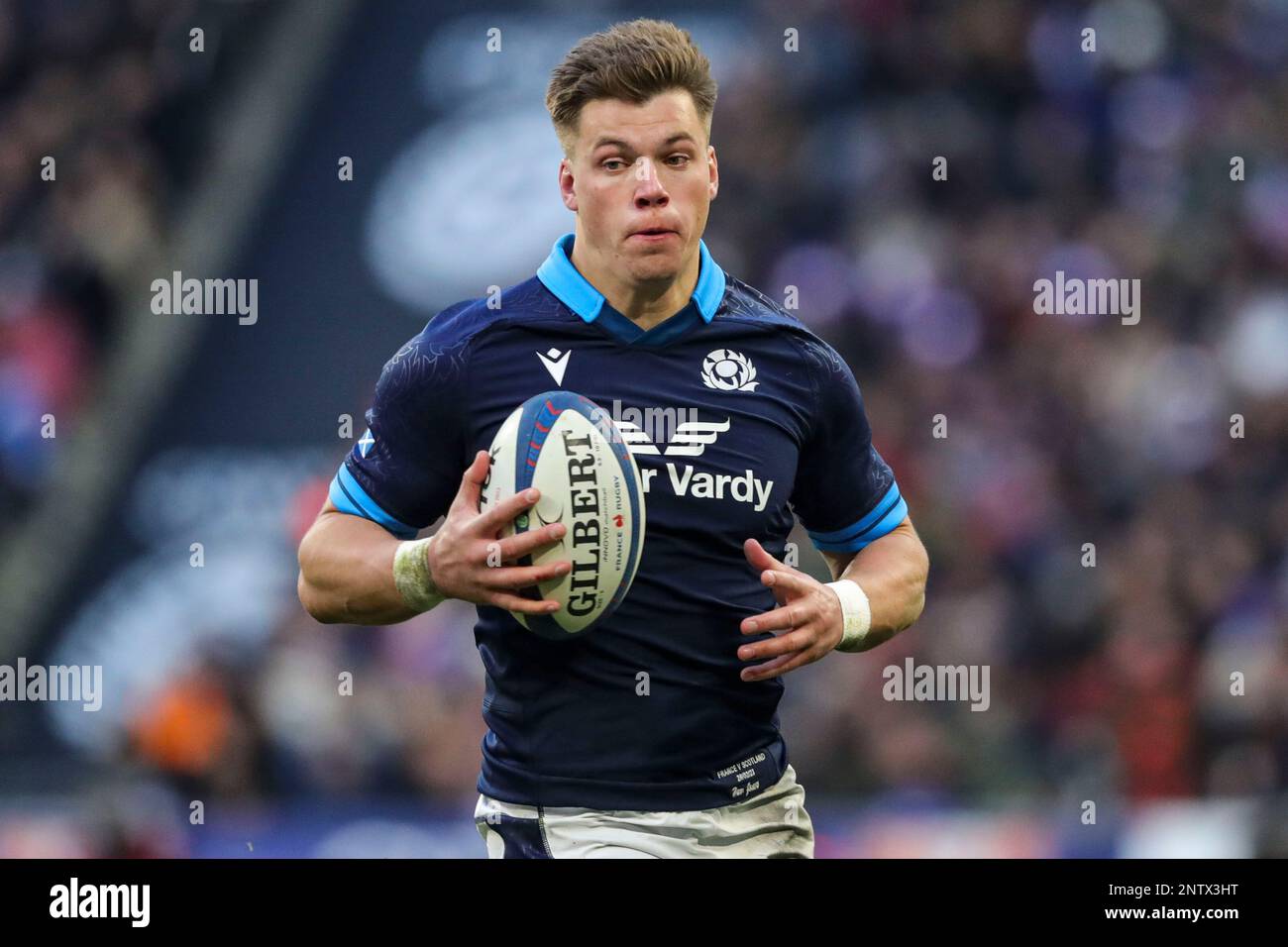 Paris, France, 26th February, 2023. Scotland’s Huw Jones during the Guinness Six Nations match at Stade de France, Paris. Credit: Ben Whitley/Alamy Live News Stock Photo