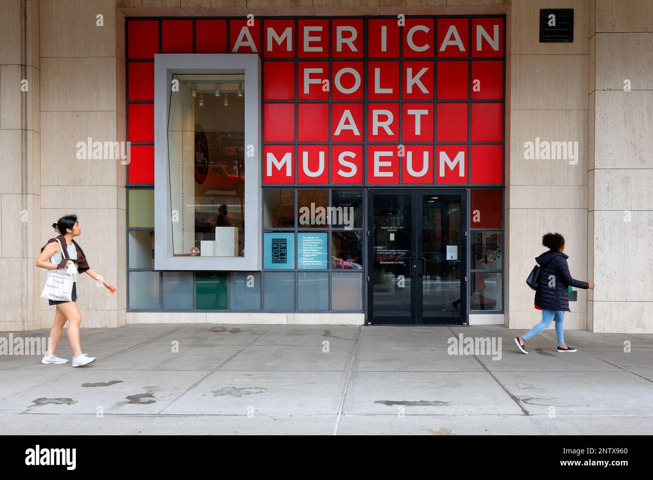 American Folk Art Museum, 2 Lincoln Square, New York. NYC storefront photo of a museum in Manhattan's Upper West Side. Stock Photo