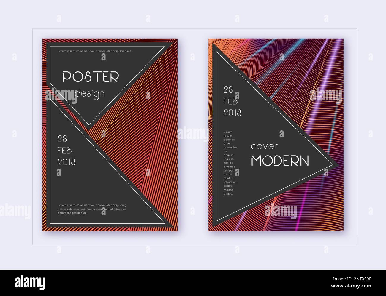 Black cover design template set. Orange abstract lines on winered