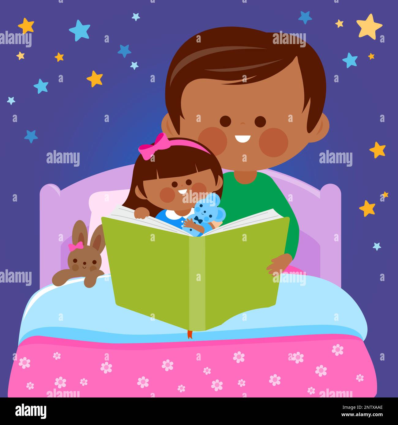 African American Child Reading Bed Stock Vector Images Alamy