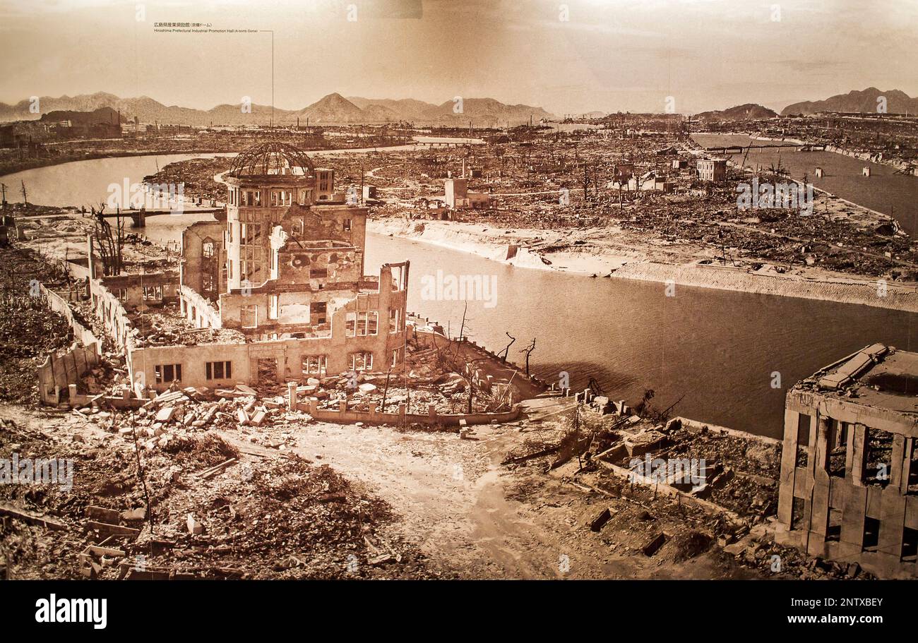 photo of Hiroshima after the atomic bomb explosion, Hiroshima Peace Memorial Museum, Hiroshima, Japan Stock Photo