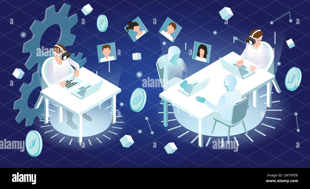 VR metaverse isometric composition with technology and software symbols ...