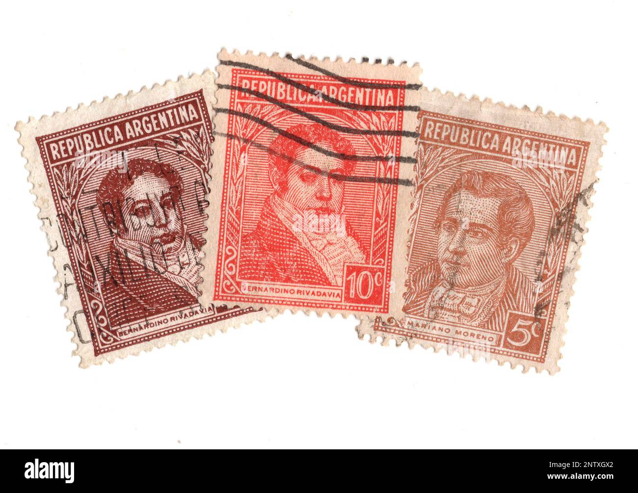 Vintage postage stamps from Argentine on a white background Stock Photo