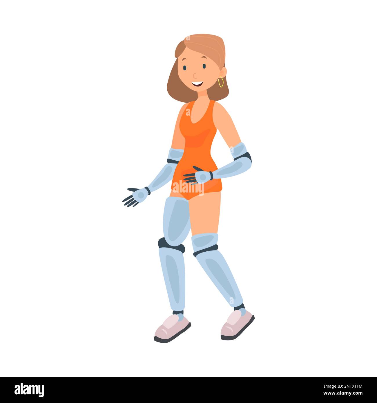 Female amputee with prostheses flat icon. Colored vector element from ...