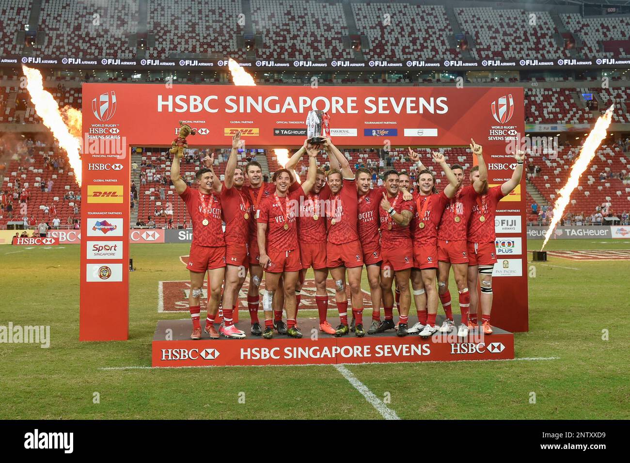 Canada celebrate with the trophy after the HSBC World Rugby Sevens ...