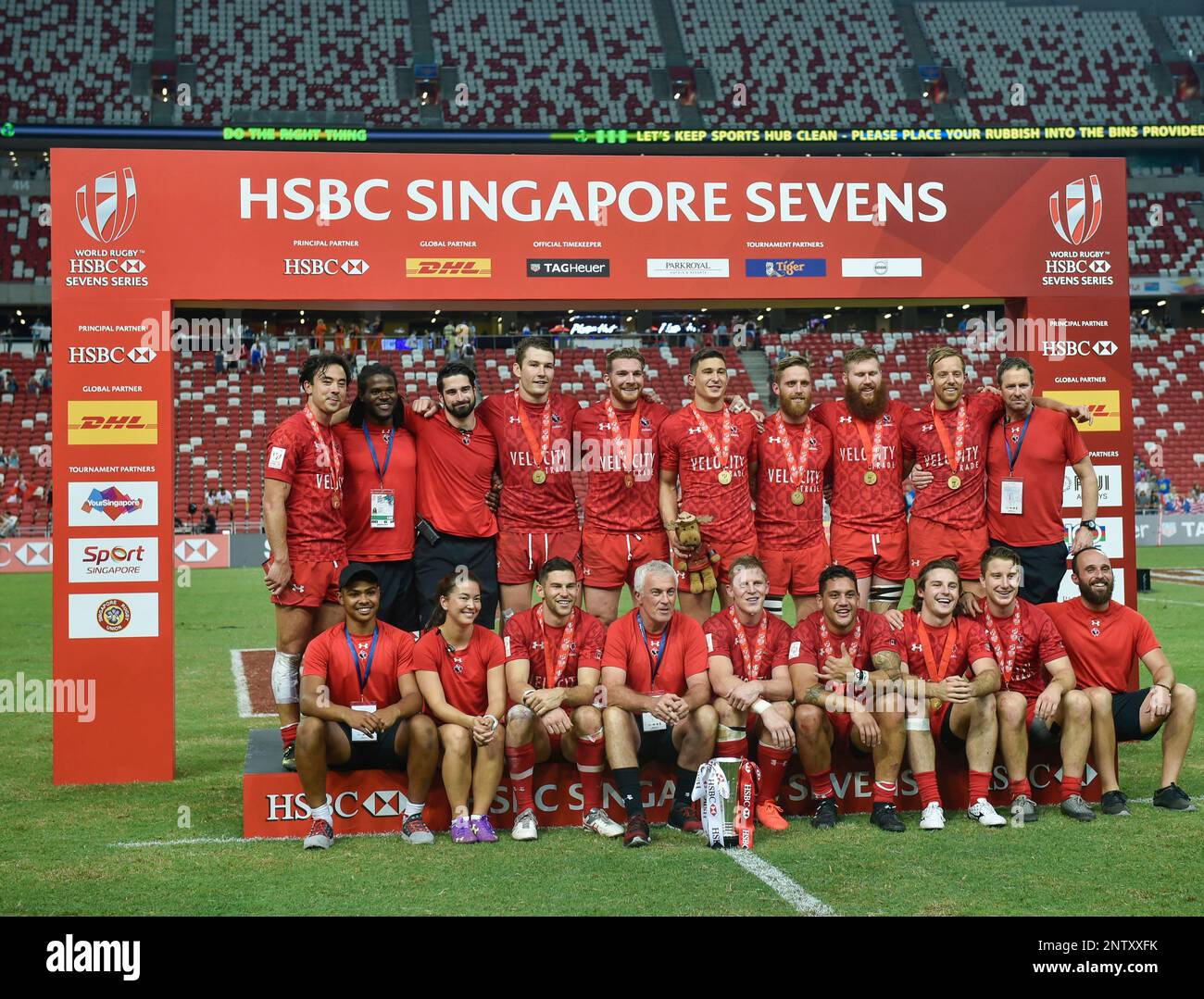 Canada celebrate with the trophy after the HSBC World Rugby Sevens ...
