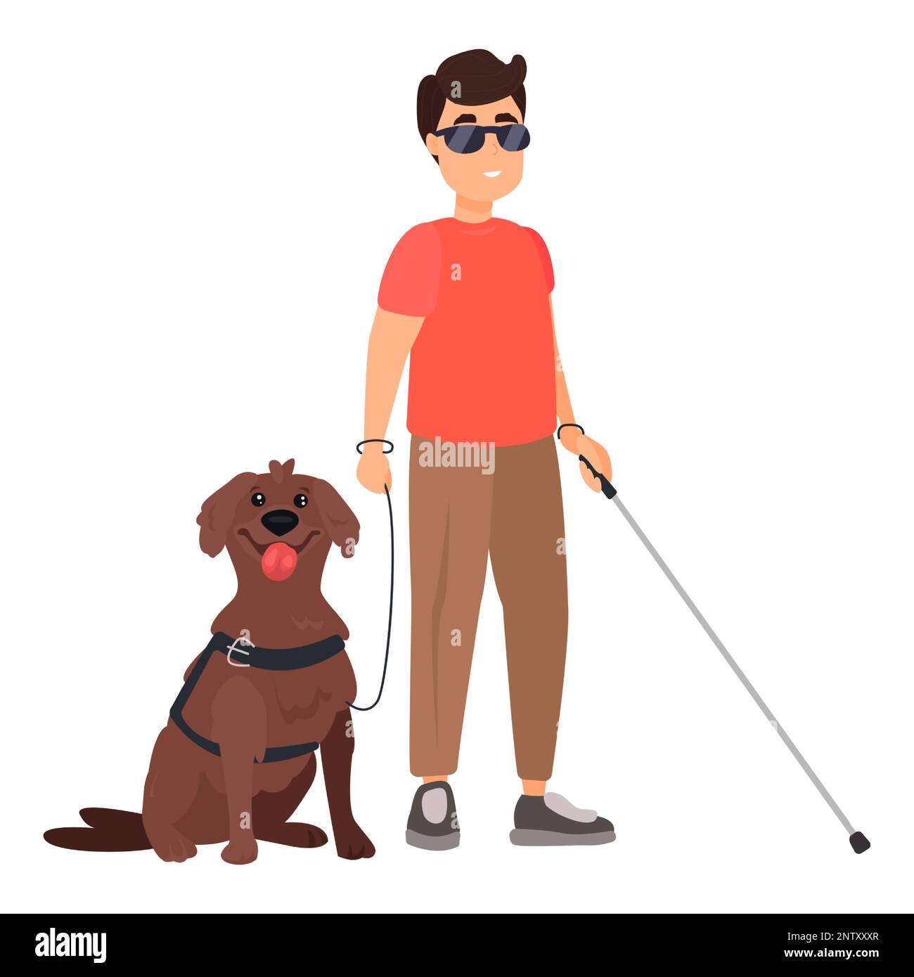 Blind man with dog guide flat icon. Colored vector element from disabled collection. Creative Blind man with dog guide icon for web design, templates Stock Vector