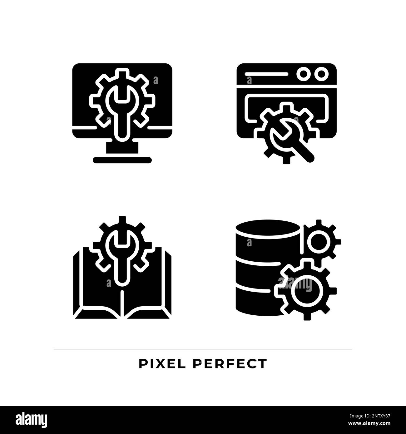 Computer system settings black glyph icons set on white space Stock Vector