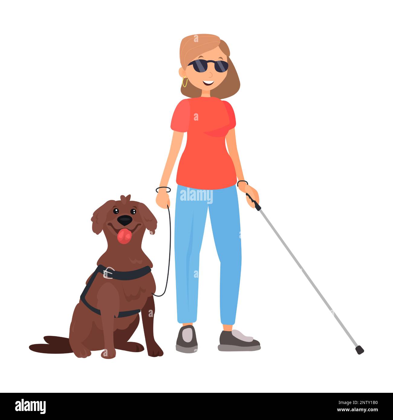 Blind woman with dog guide flat icon. Colored vector element from disabled collection. Creative Blind woman with dog guide icon for web design Stock Vector