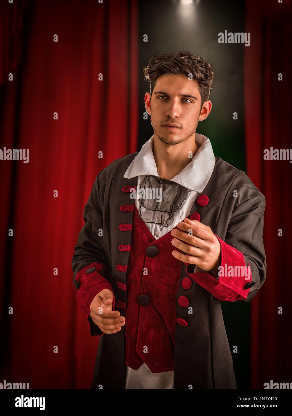 Actor in Renaissance suit performing on stage Stock Photo Alamy