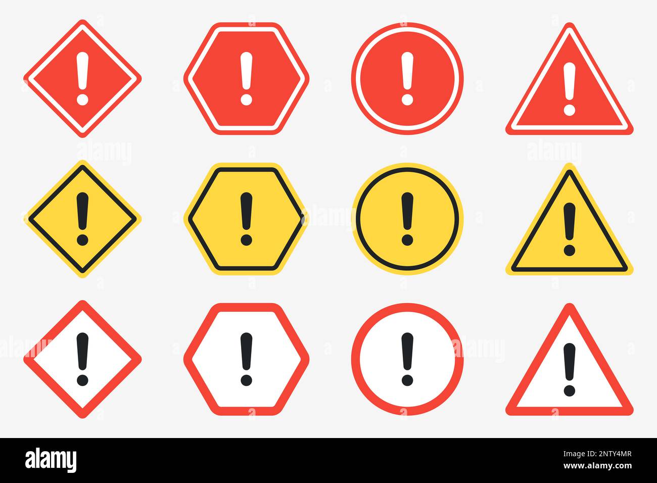 Exclamation mark of warning attention icon. Caution sign collection ...