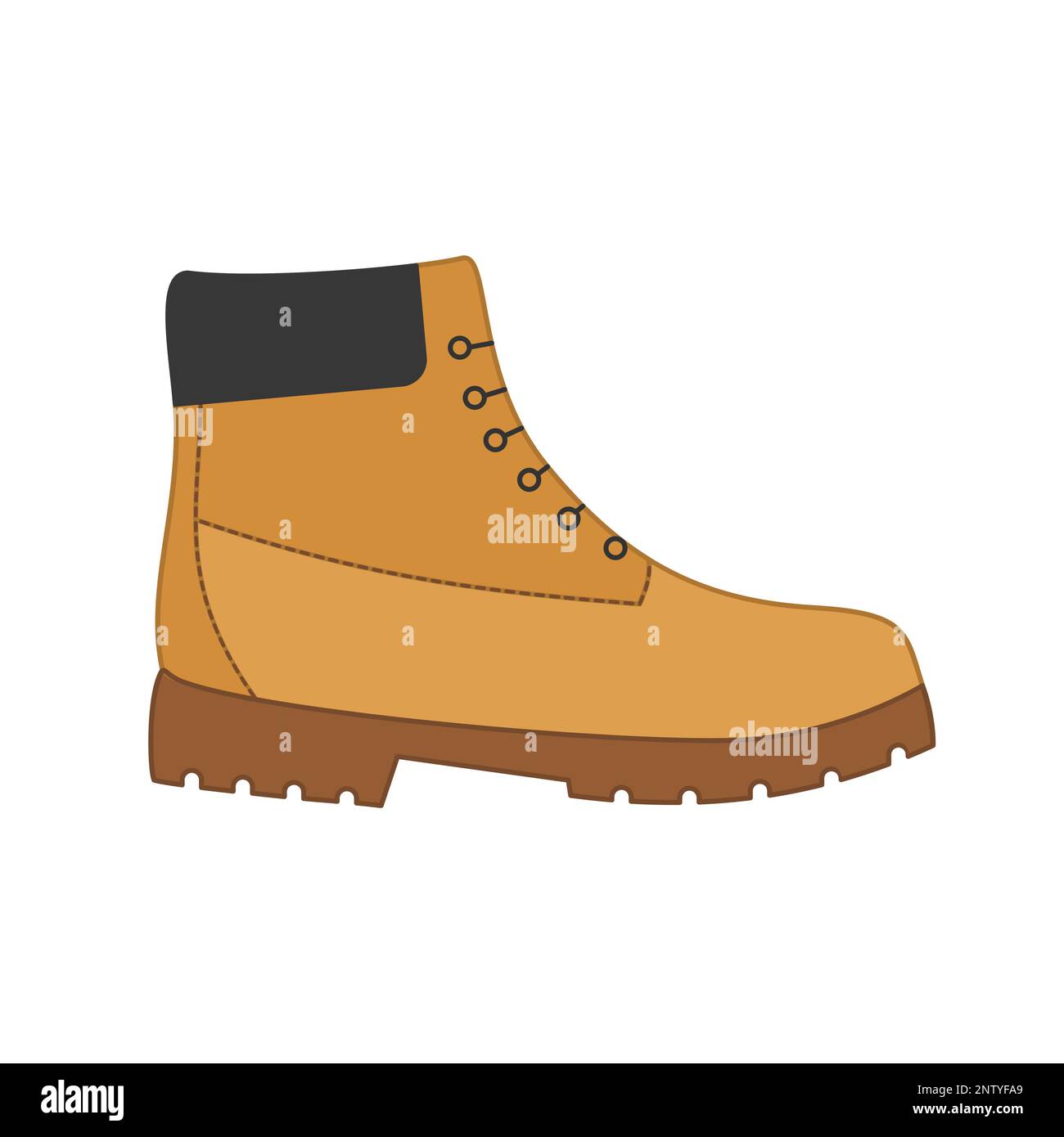 Construction worker boot. Yellow safety working shoe. Hiking lifestyle boot. Personal protection equipment footwear. Health safety environment. Vector Stock Vector