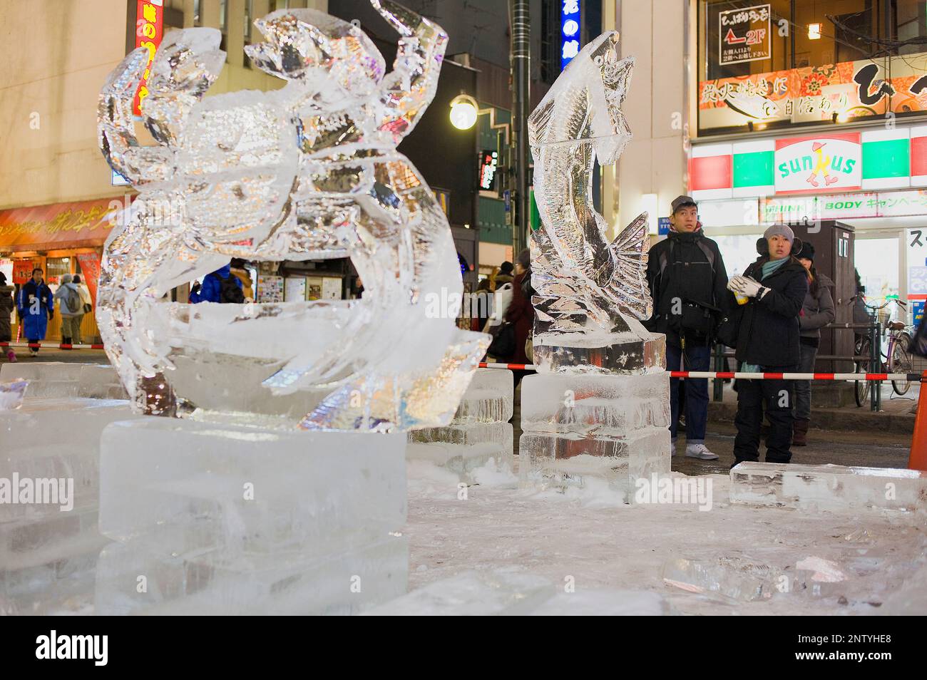 Visitors,Sapporo snow festival,ice sculpture,Sapporo Ekimae dori, Sapporo, Hokkaido, Japan Stock Photo