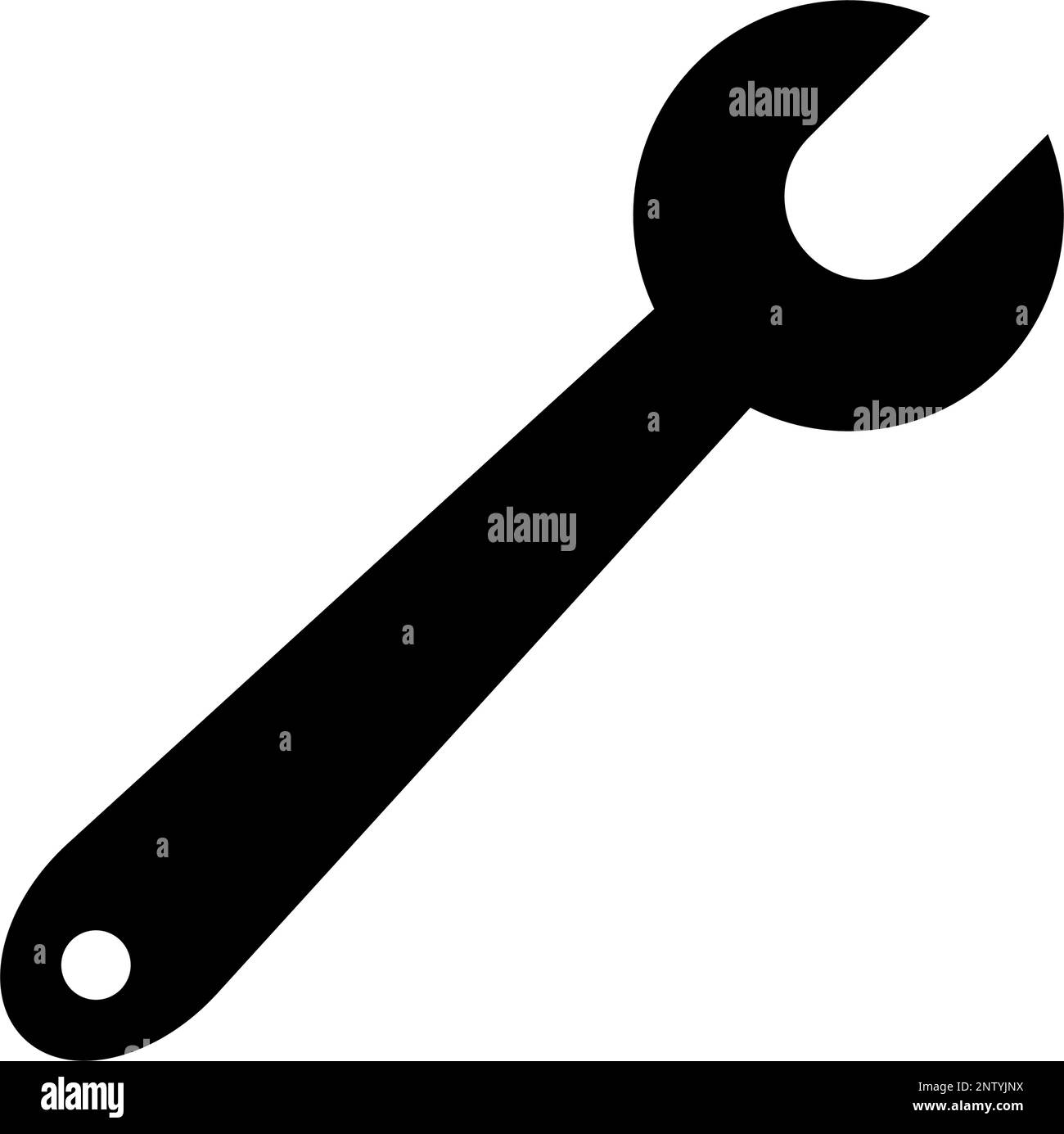Spanner silhouette icon. Wrench. Settings. Editable vector. Stock Vector