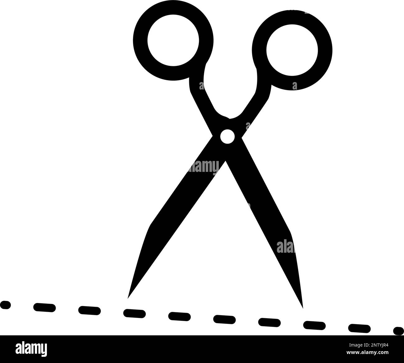 Scissors and cut line silhouette icon. Cutout. Editable vector Stock