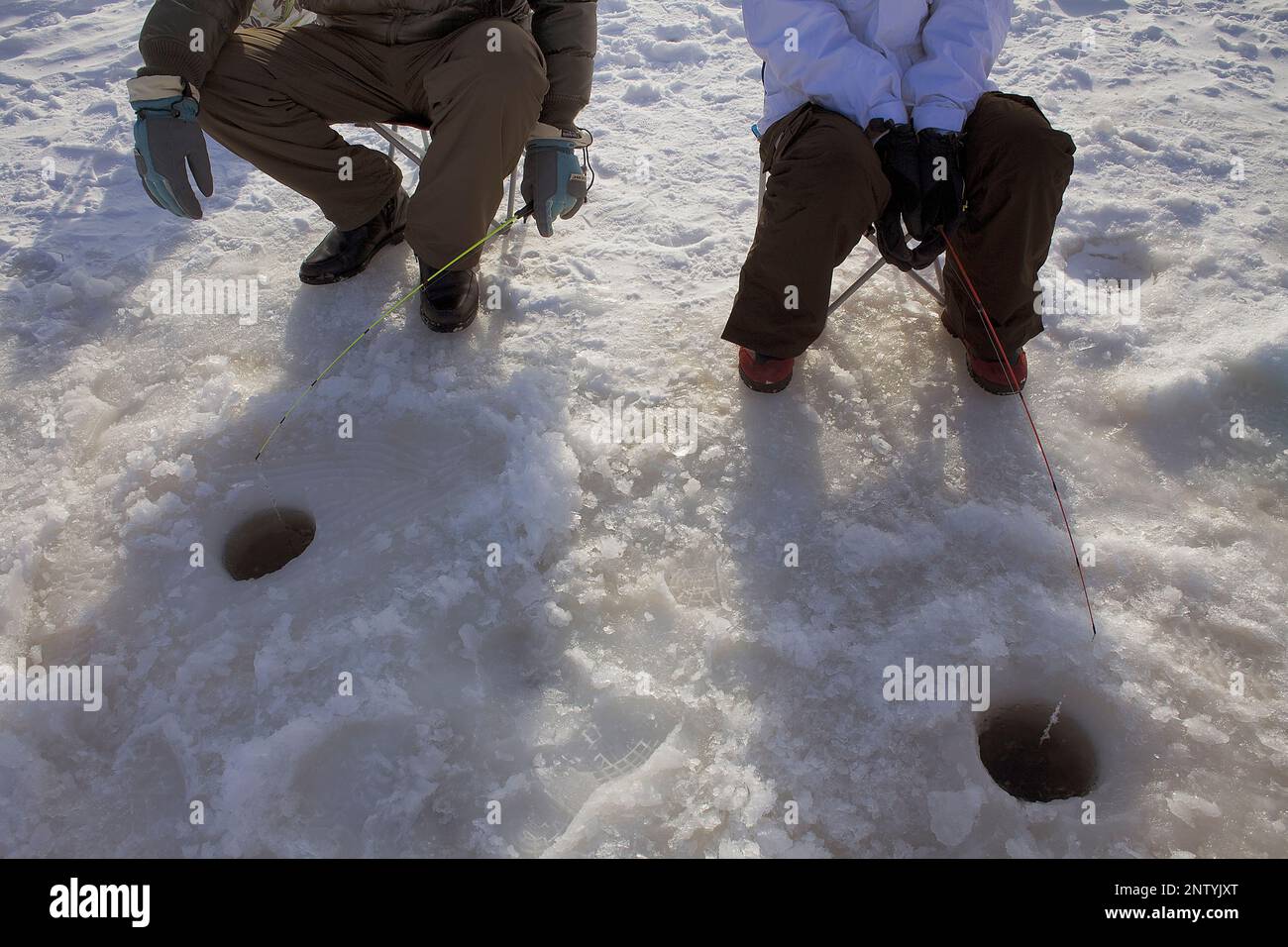 Ice fishing,Abasiri lake,Abashiri, Hokkaido, Japan Stock Photo Alamy