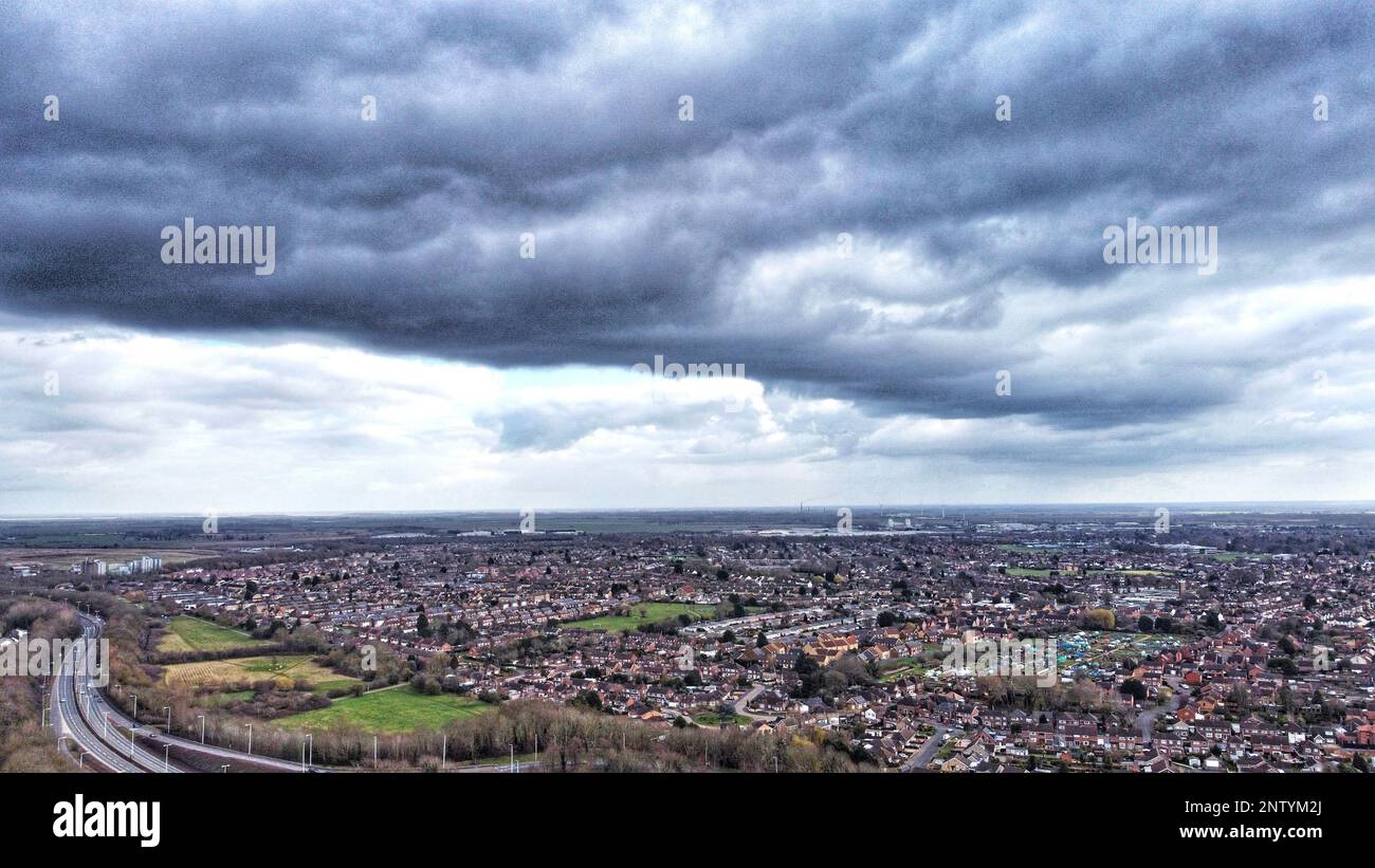 Dark clouds hang over Peterborough, Cambridgeshire Stock Photo - Alamy