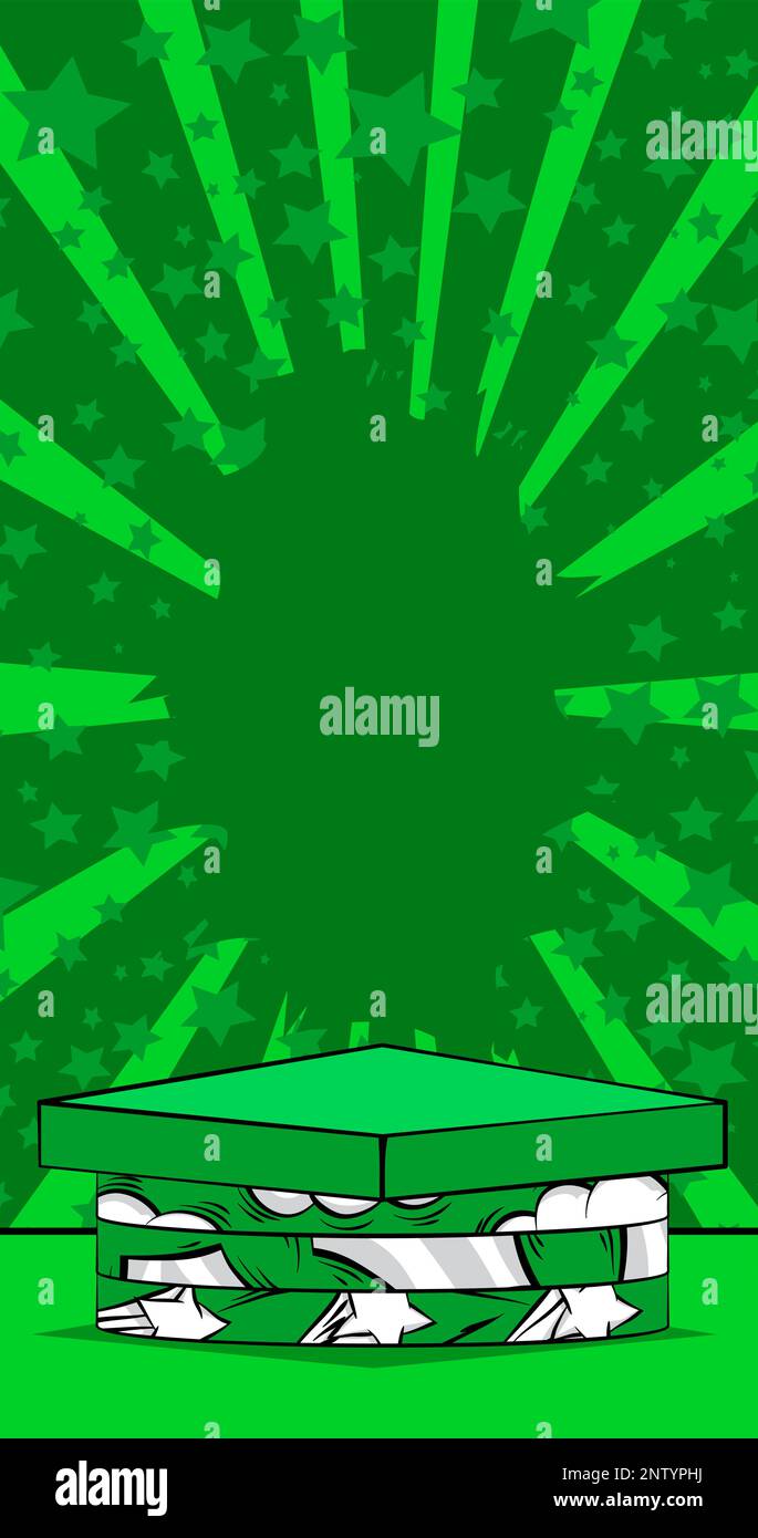Green Comic Book Product podium. Cartoon stage. Pop Art mockup ...