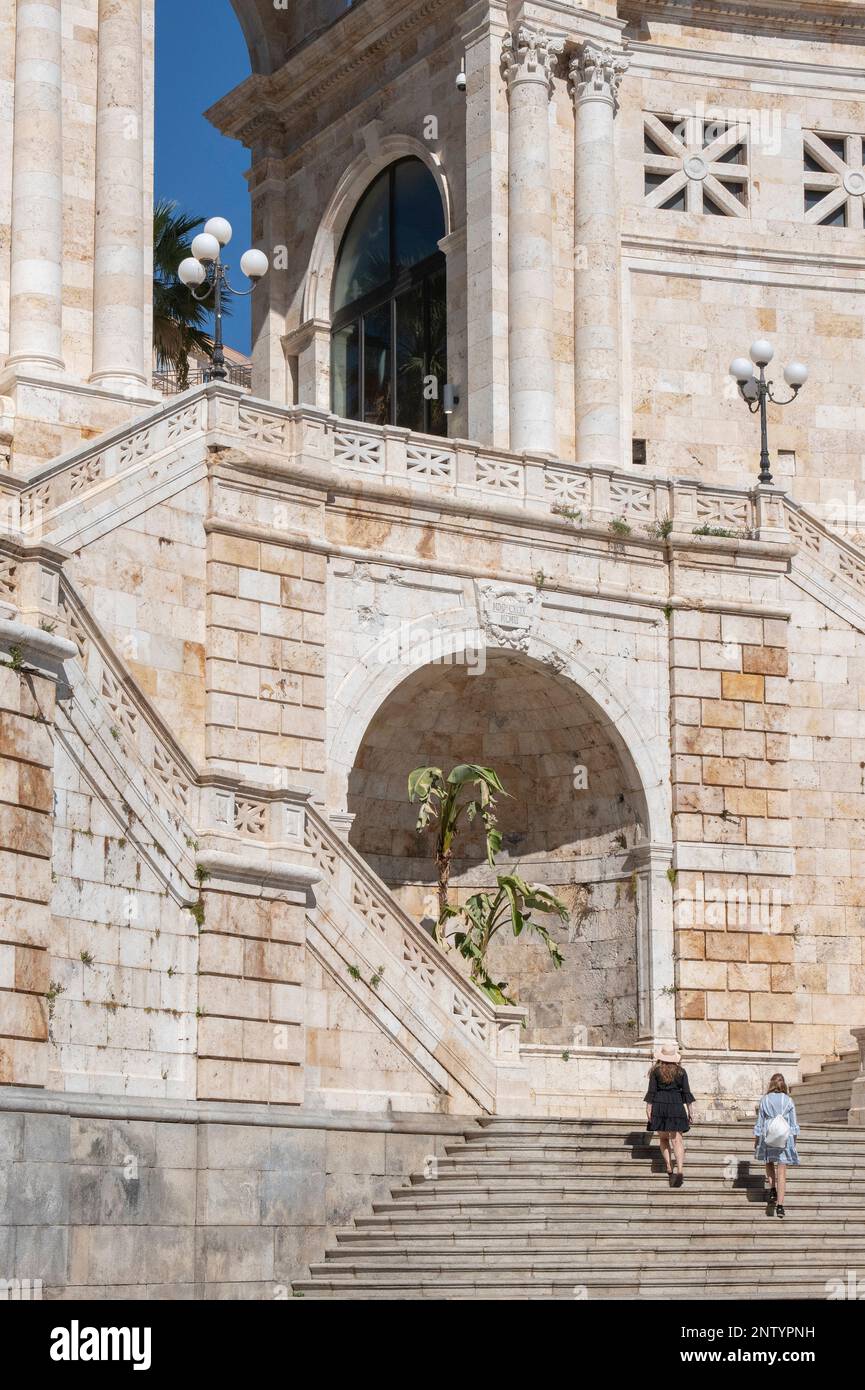 A detail of Bastioni Saint Remy, a building dating to the early XX century, one of the highlights of the historic centre of Cagliari, Sardinia, Italy Stock Photo