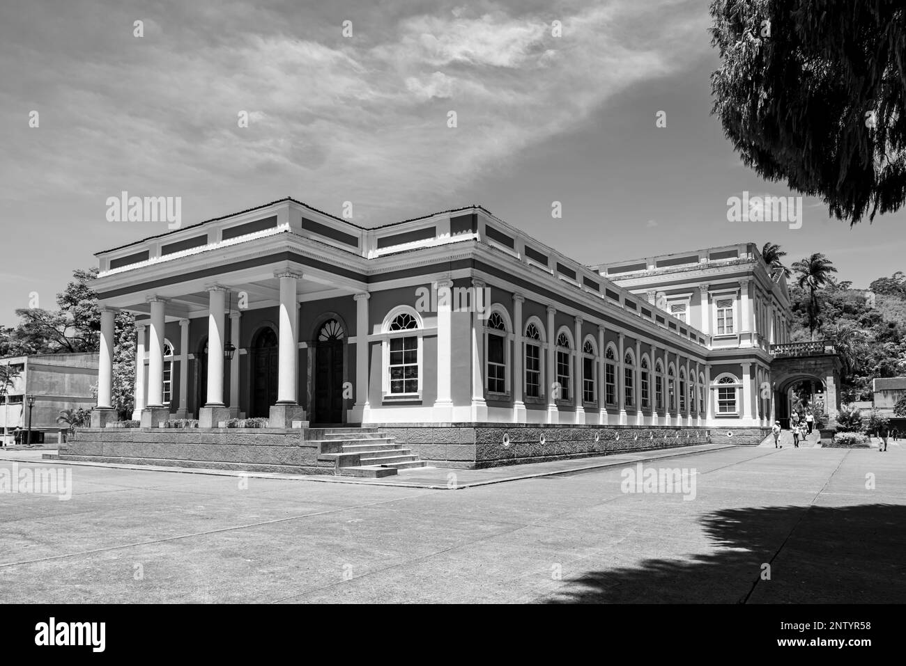 Black and white photo of imperial museum in Petropolis, historic town in Rio de Janeiro state in Brazil Stock Photo