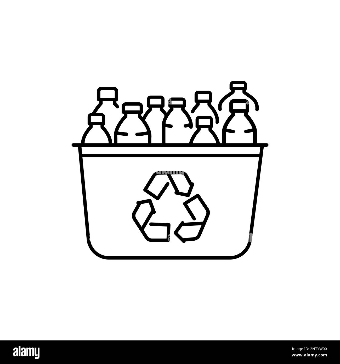 Recycle bin with plastic bottles black line icon. Pictogram for web page, mobile app, promo