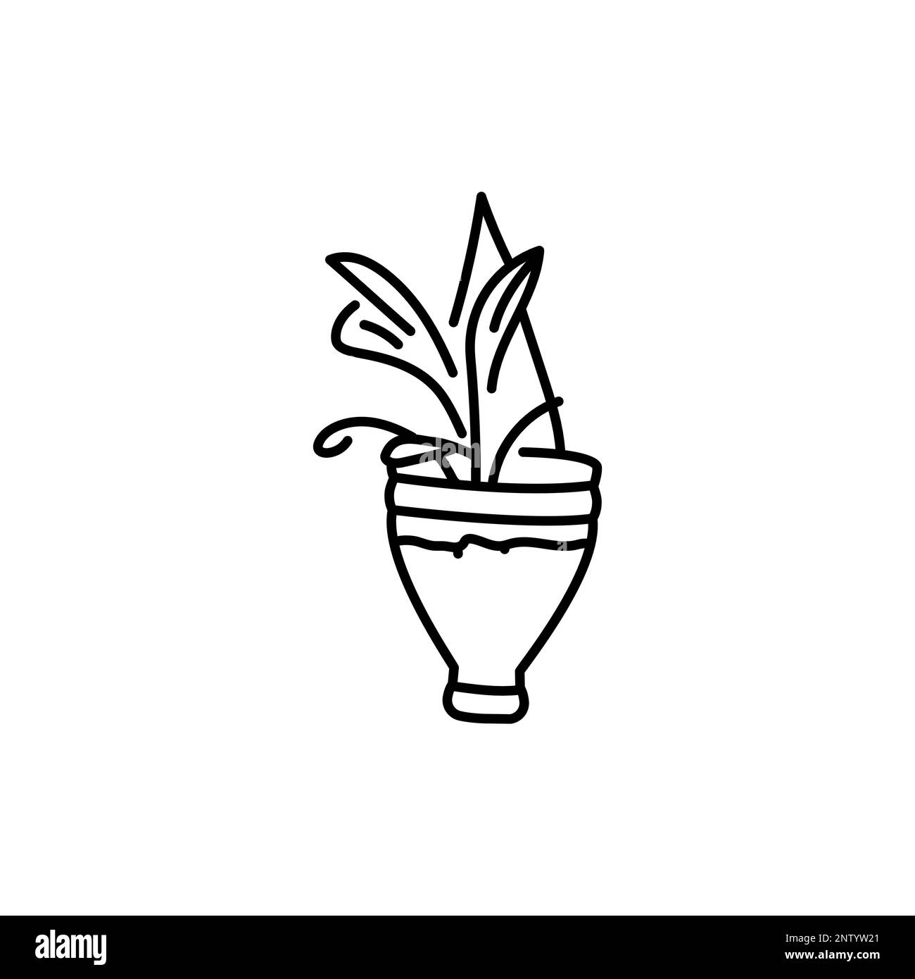 Recycle water bottle pot black line icon. Pictogram for web page