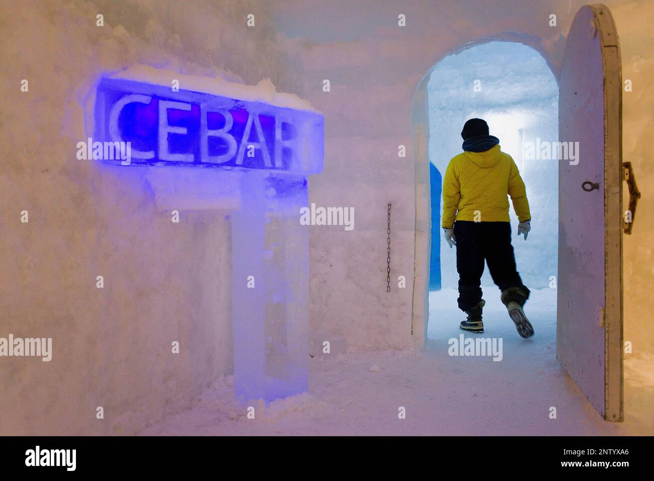 Ice bar,Igloo Village on Shikaribetsu frozen lake,Snow Water surface ,Shikaribetsu, Hokkaido, Japan Stock Photo