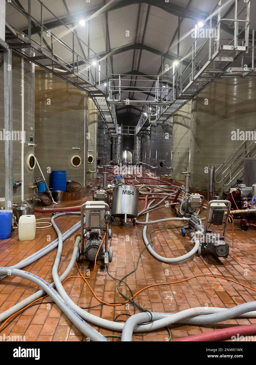 Robertson, Western Cape, South Africa. 2023. Fermentation tanks in a