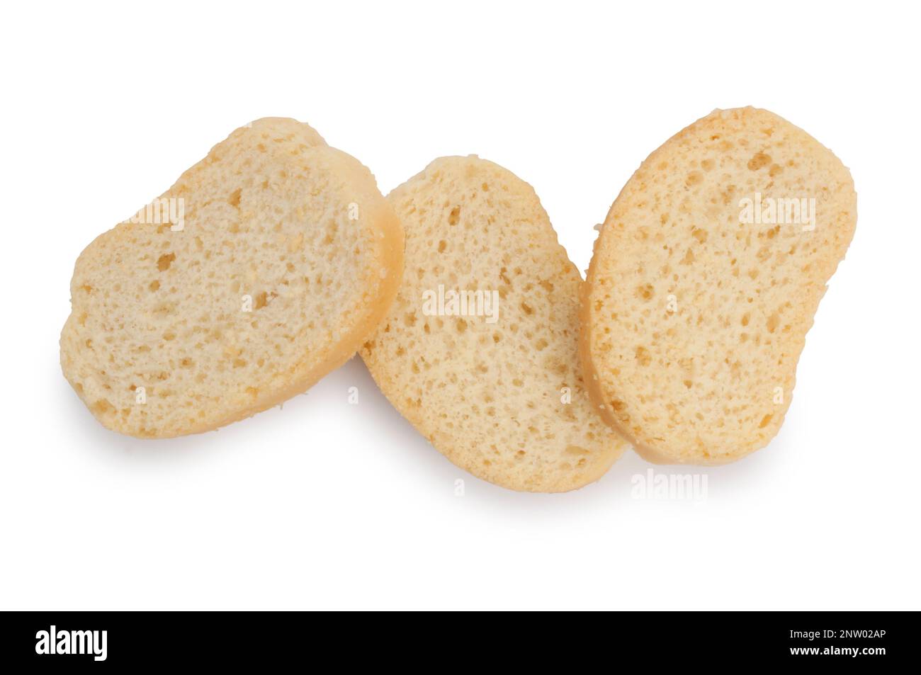 Studio shot of slices of bruschetta cut out against a white background - John Gollop Stock Photo
