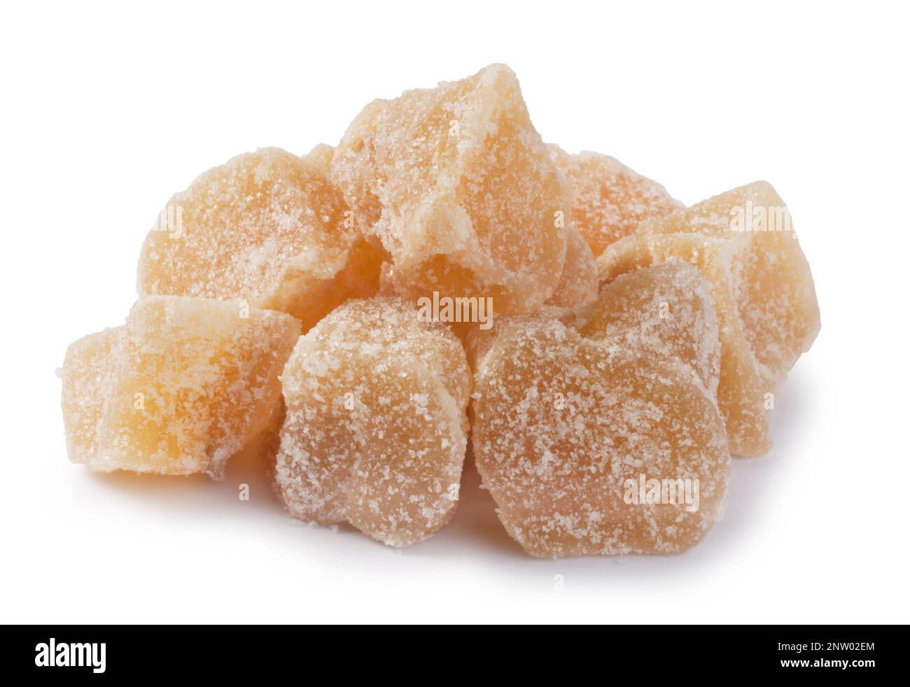 Studio shot of crystallised ginger cut out against a white background - John Gollop Stock Photo