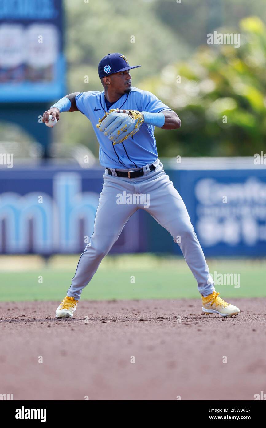 Sarasota FL USA; Tampa Bay Rays shortstop Wander Franco (5) throws