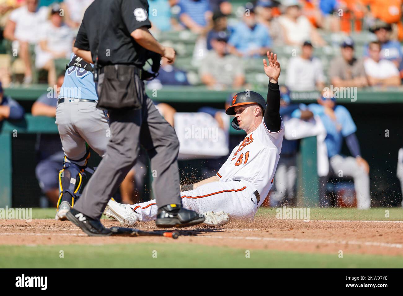 Baltimore Orioles Kyle Stowers (83) bats bats during a spring training  baseball game against the Philadelphia Phillies on March 26, 2023 at Ed  Smith Stadium in Sarasota, Florida. (Mike Janes/Four Seam Images