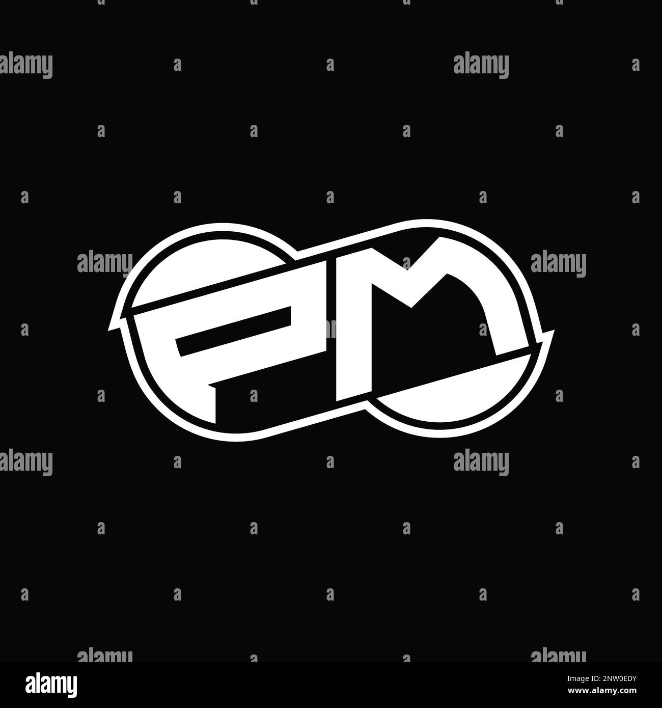 Pm monogram logo with abstract square around Vector Image