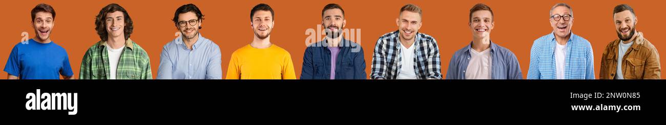 Handsome men different ages posing on orange, collage Stock Photo - Alamy