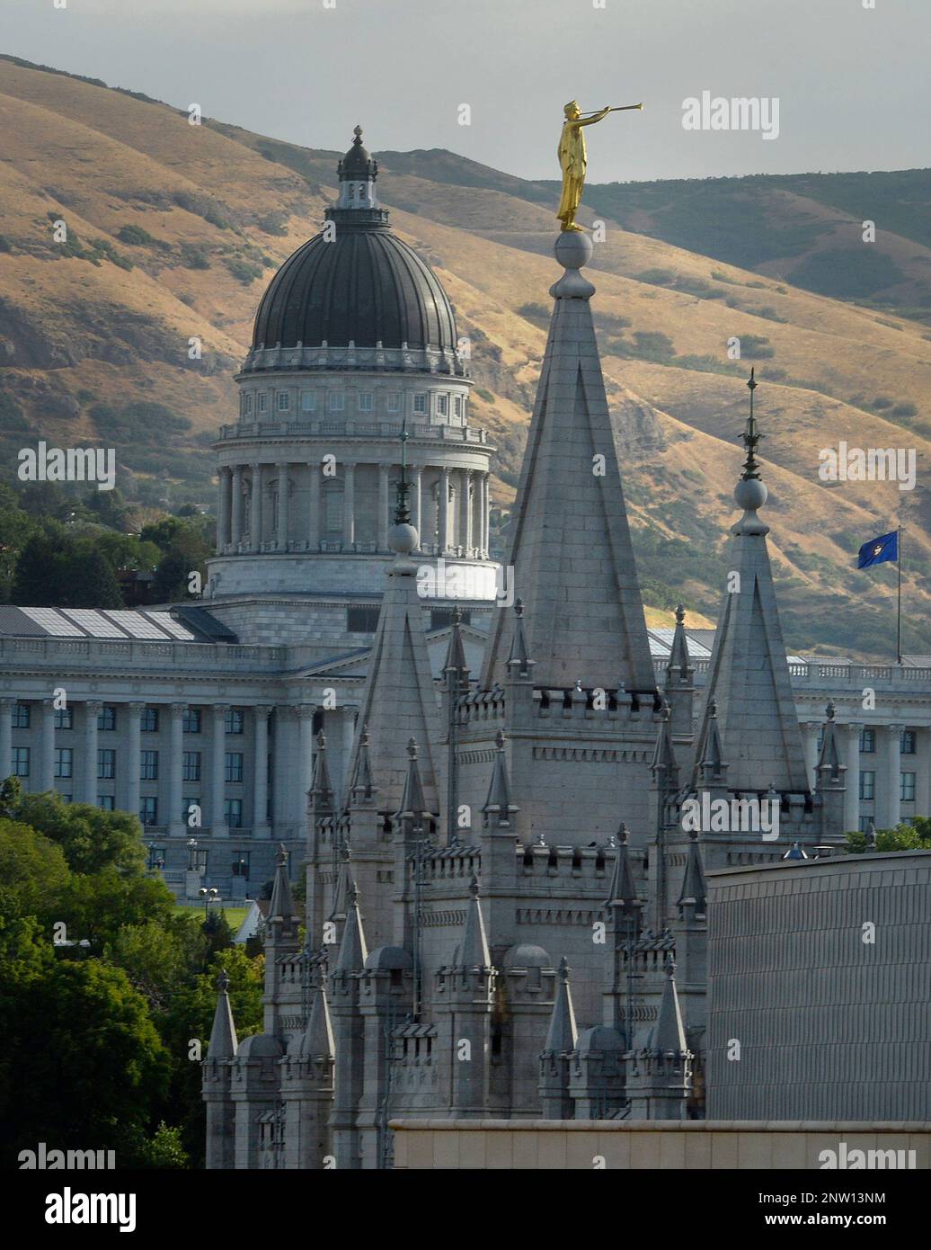 In this July 26, 2017 photo, the angel Moroni statue sits atop the Salt