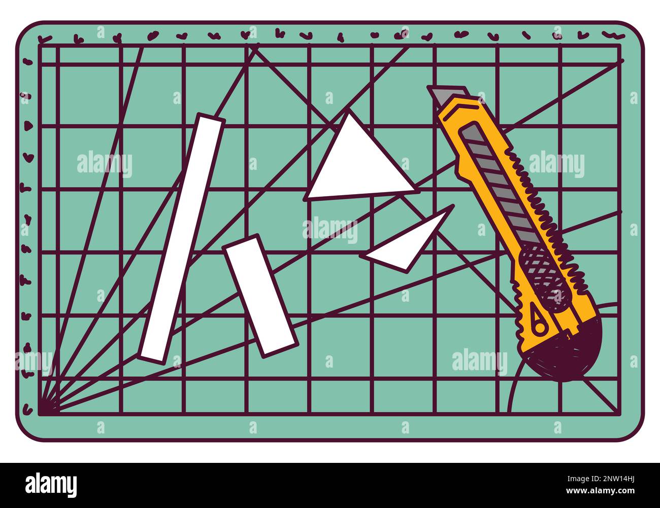 Cutting mat dummy knife paper cutters isolated objects. Color vector